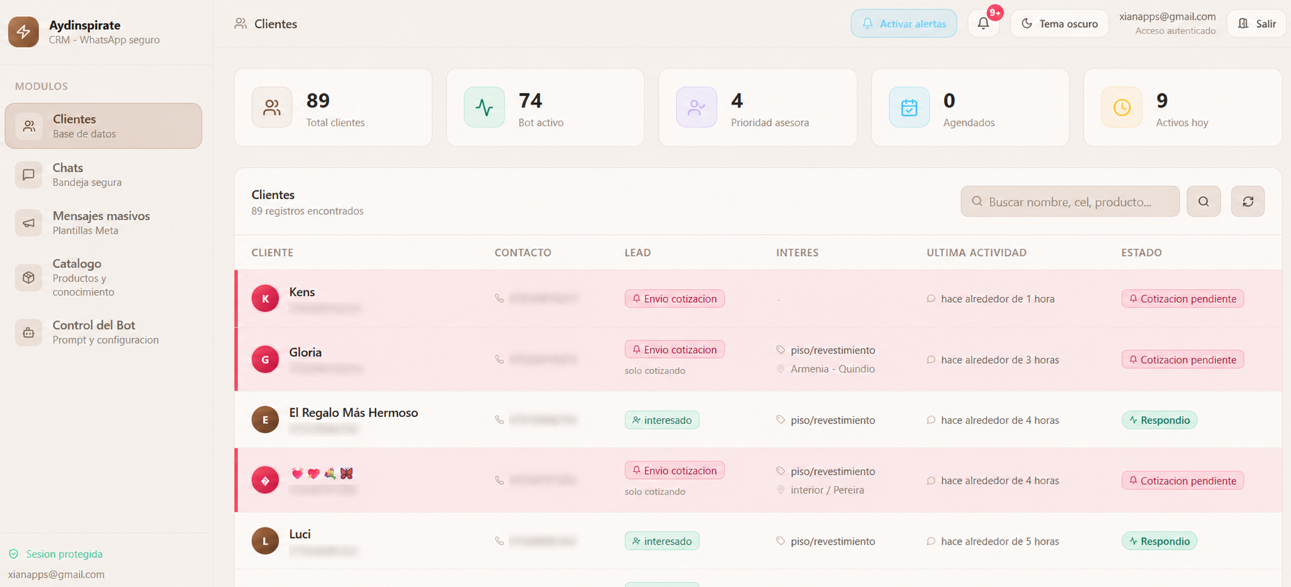 CRM + Bot Aydinspirate